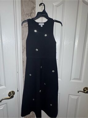 Free Assembly Black Sleeveless Midi Dress with Crystal Accents